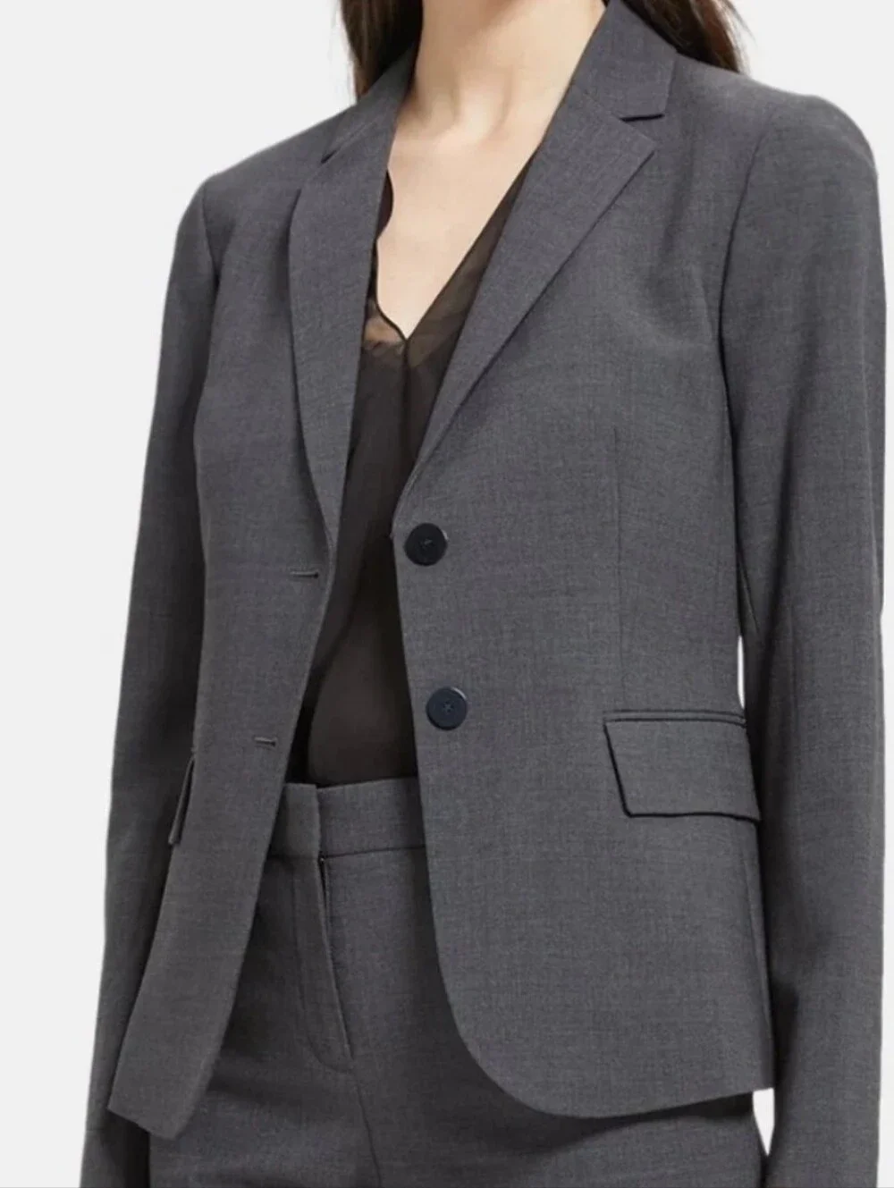 Theory Charcoal Gray Wool blend Two-button Women Blazer Tailored Corporate Chic